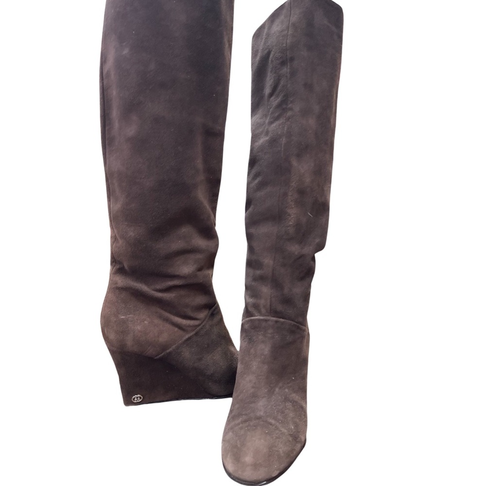 Gucci suede wedge knee high boot